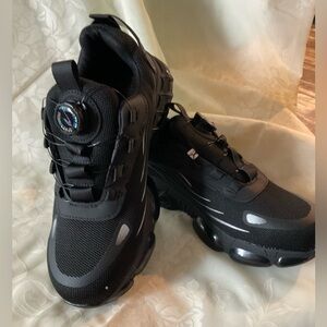 9KSafety JB Black Steel Toe Sneakers. Automatic Tie & Untie Laces. Size 41,US 8.